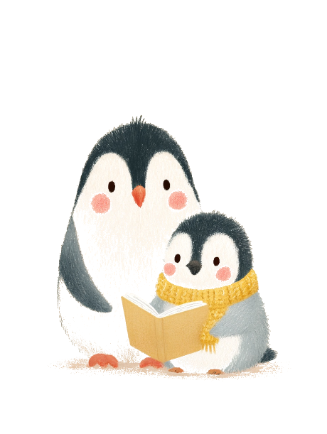 Two penguins reading a book together